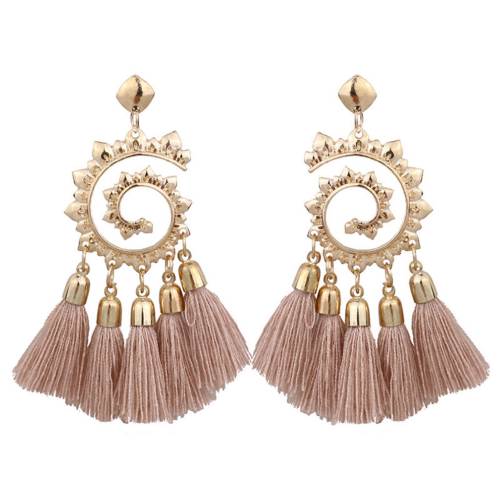 Anting Juntai Drop Liontin Spiral Rumbai Benang Gaya Bohemian Untuk Wanita