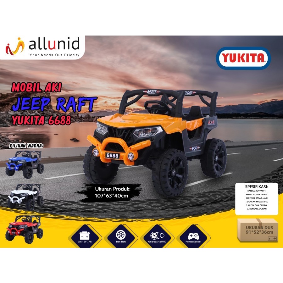 Mainan Anak Mobil Aki Jeep Raft YUKITA 6688 Ban EVA - Maenan Mobilan 12V