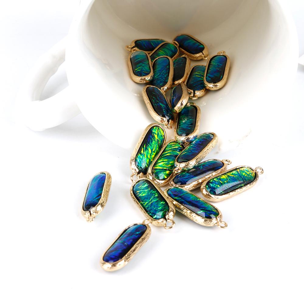 2 Pcs 10 X 26 Mm DIY Resin Anting-Anting Aksesoris Gelang Liontin Logam Tembaga Pesona Oval Berlapis Emas Pesona untuk Membuat Perhiasan