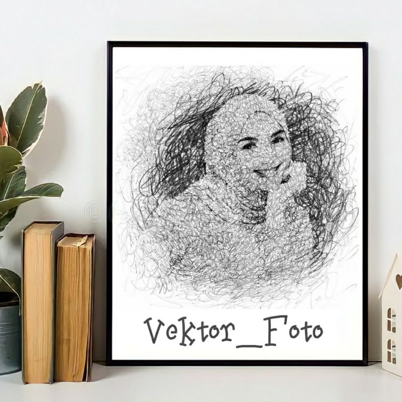 Sketsa pensil digital/line art/ vektor art/ satu jam jadi lengkap cetak + bingkai 10R