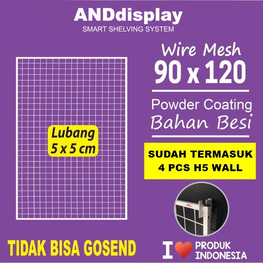 WIREMESH 90*120CM + H5 WALL PUTIH DISPLAY CANTOLAN AKESESORIS HP GANTUNGAN RAM