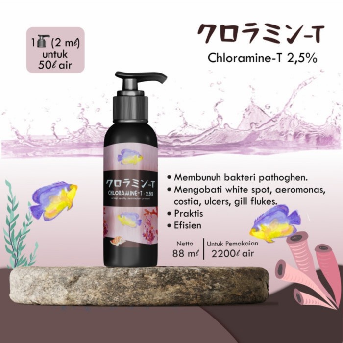 Hira Chloramine T 2,5% - Obat White Spot, Ulcers, Luka Ikan Hias 88ML