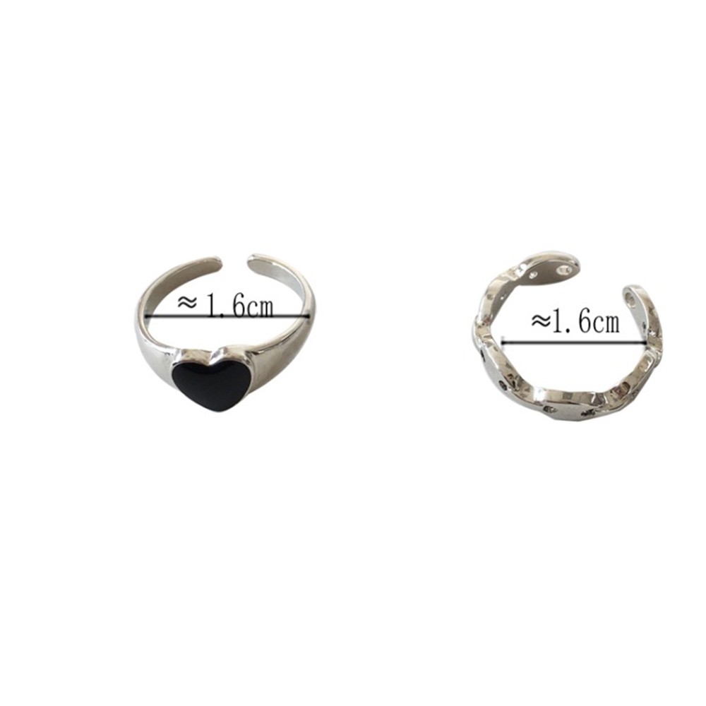 2pcs / Set Cincin Model Terbuka Bahan Metal Warna Silver / Hitam Gaya Punk / Vintage / Simple Adjustable Untuk Wanita