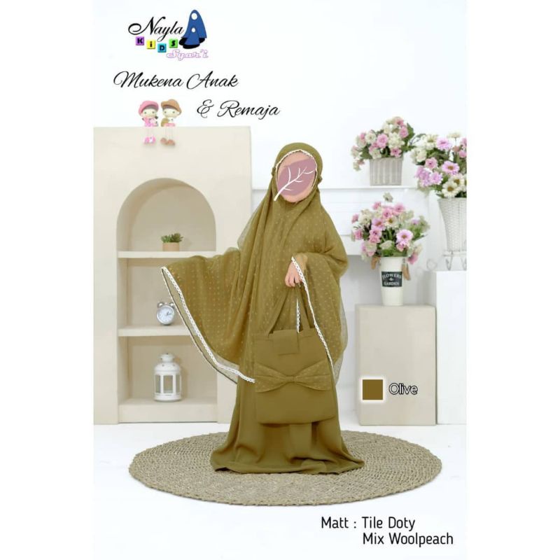 Mukena Anak & Remaja Cantik Tile Nayla Olive [Makassar]
