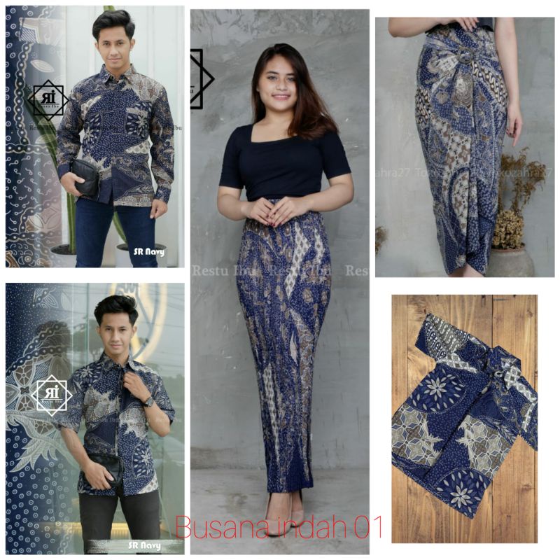 COUPLE BATIK / BATIK MODERN / SERAGAMAN KELUARGA MOTIF SEROJA NAVY