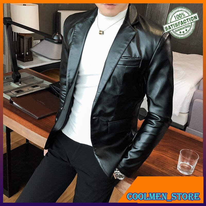Jas Blazer Pria Slimfit Eksklusif Autumn Winter 2020 Men Leather Suit Korean Slim Jacket Blazer