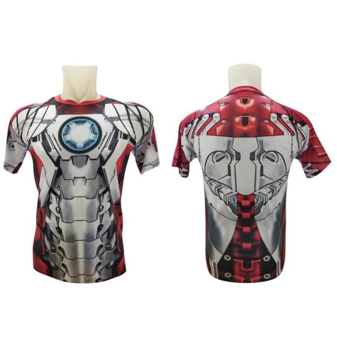 KAOS MANSET BASELAYER IRON MAN SILVER OLAHRAGA GYM FITNESS SEPEDA BAJU ASLI