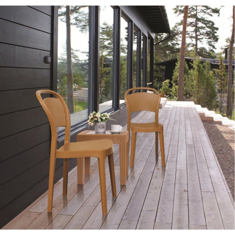 Kursi Plastik Olymplast Motif Sandaran Rotan OL 209R Coklat Muda & Coklat Tua