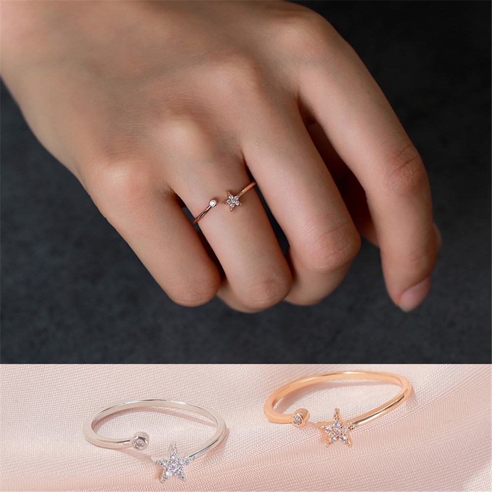 Cincin Model Terbuka Desain Pentagram Aksen Berlian Untuk Wanita