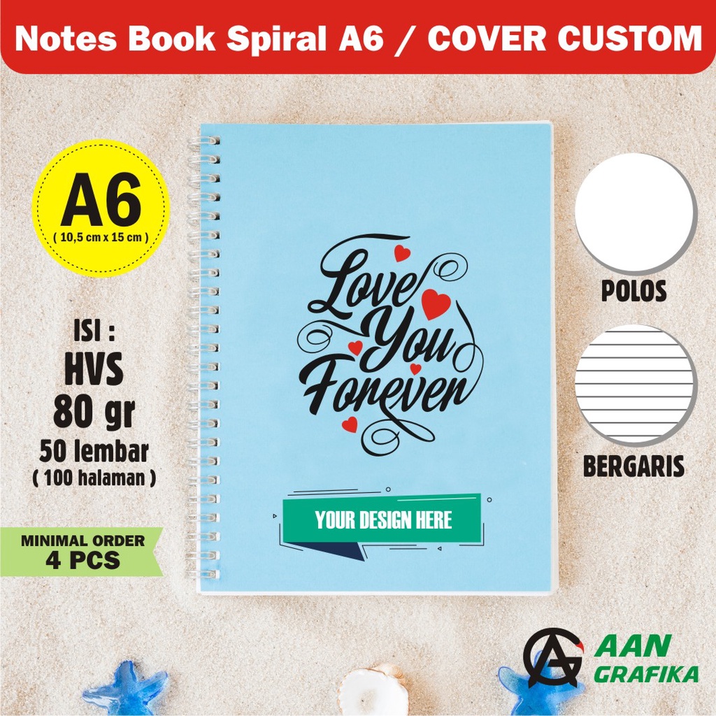 

NOTEBOOK SPIRAL / Notes Book Spiral A6 - COVER CUSTOM - Isi 50 Lembar - Minimal Pemesanan 4 pcs