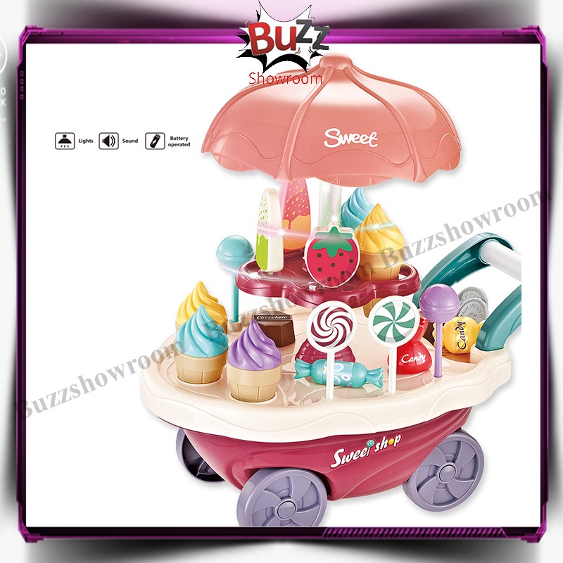 Ice Cream Candy Cart Sweet Stroller Mainan Anak Gerobak Es Krim Set