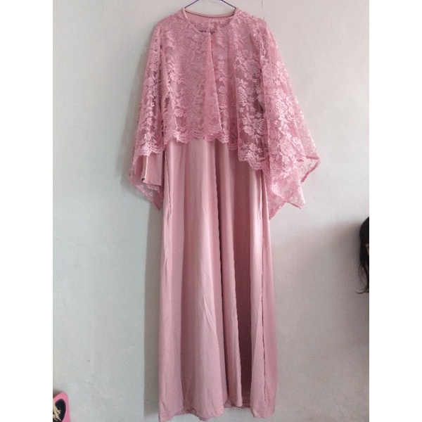 Gamis brokat busui dusty pink jersey premium