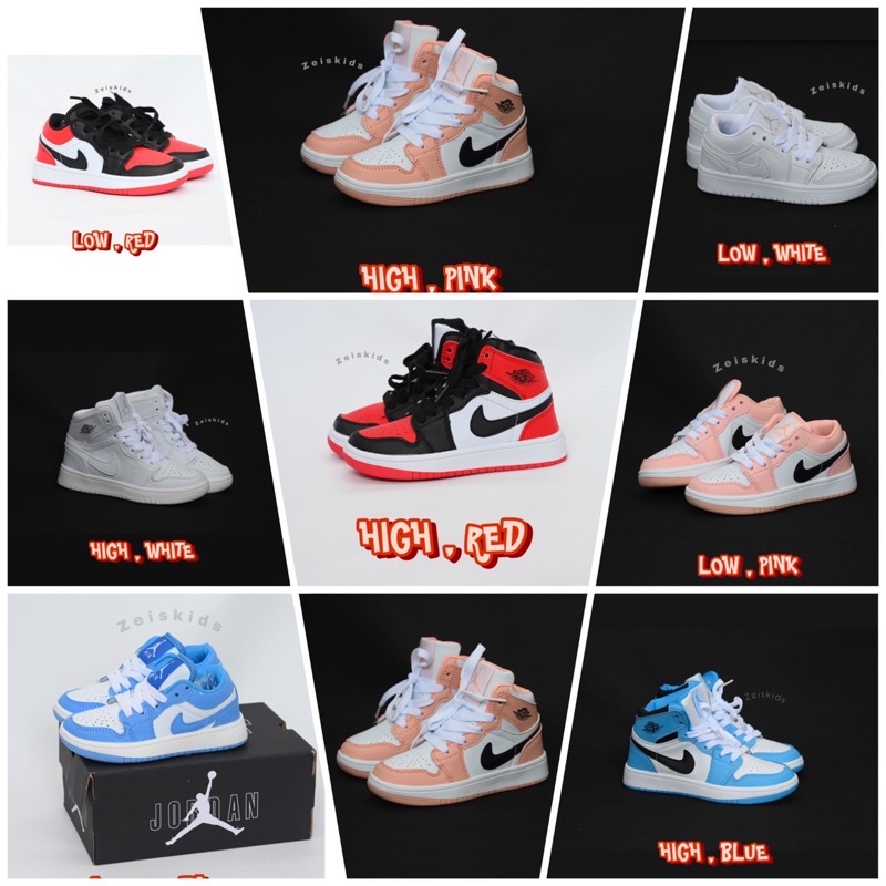 Sepatu anak Import berkulitas tinggi Nike Jordan 1  warna hitam merah pink biru putih anak perempuan
