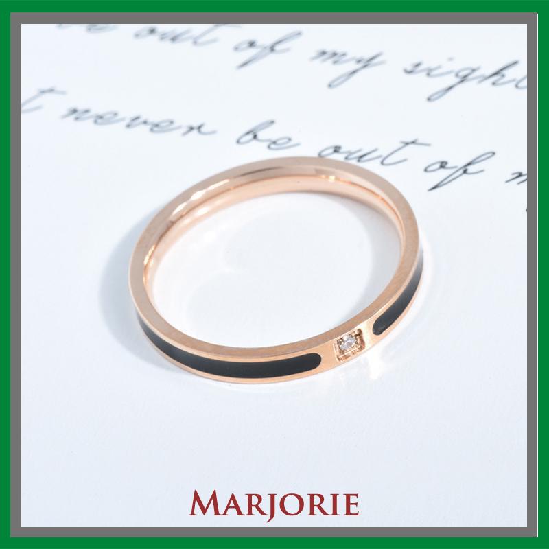 Cincin Wanita Titanium Stainless Steel Aksen Berlian Imitasi untuk Pria / Wanita Cincin hitam-MJD