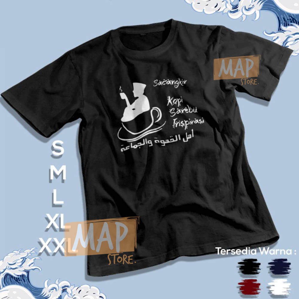 Kaos Dakwah Santri SECANGKIR KOPI SERIBU INSPIRASI - Baju Distro Muslim Islami Cotton 30s | 2028-3