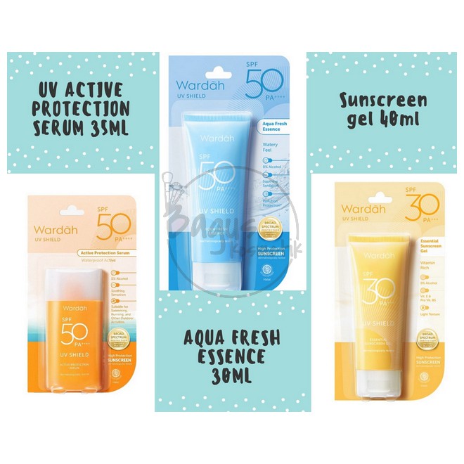 ⭐BAGUS⭐ WARDAH SUNSCREEN UV SHIELD | Aqua Essence / Active Protection Serum / Gel SPF 30 / 50