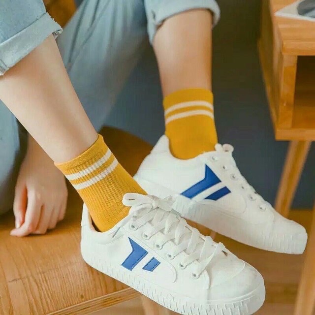 Koas Kaki Korea Strip Unisex Import Qualityy Pria Wanita Kaos kaki sport Kaos Kaki