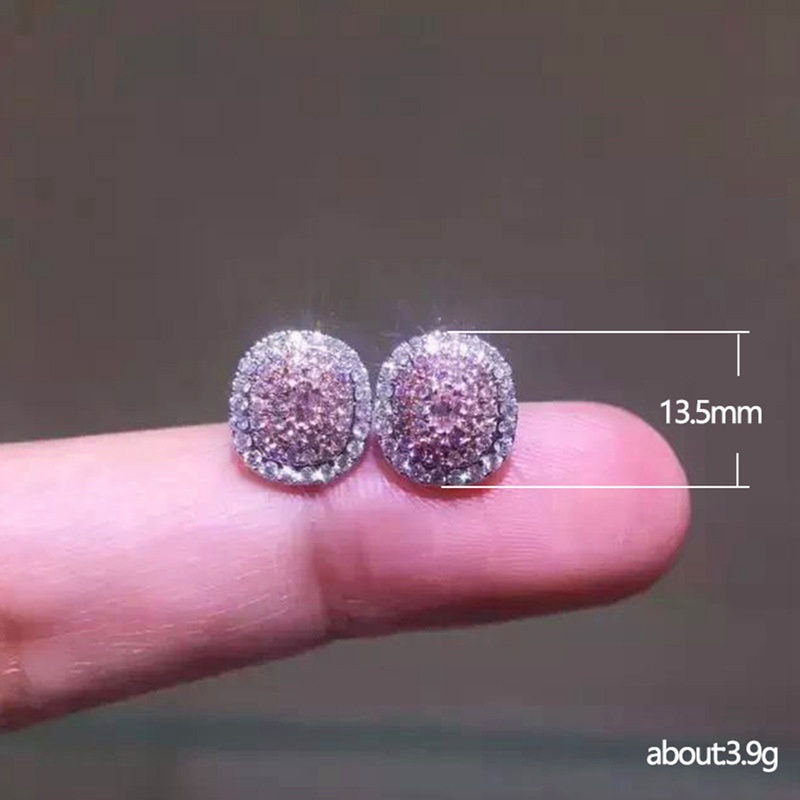 Fancyqube Anting Stud Cubic Zirconia Warna Pink Untuk Wanita