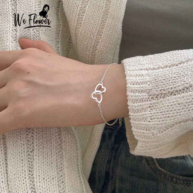 We Flower Gelang Bentuk Hati Model Hollow Warna Silver Untuk Wanita