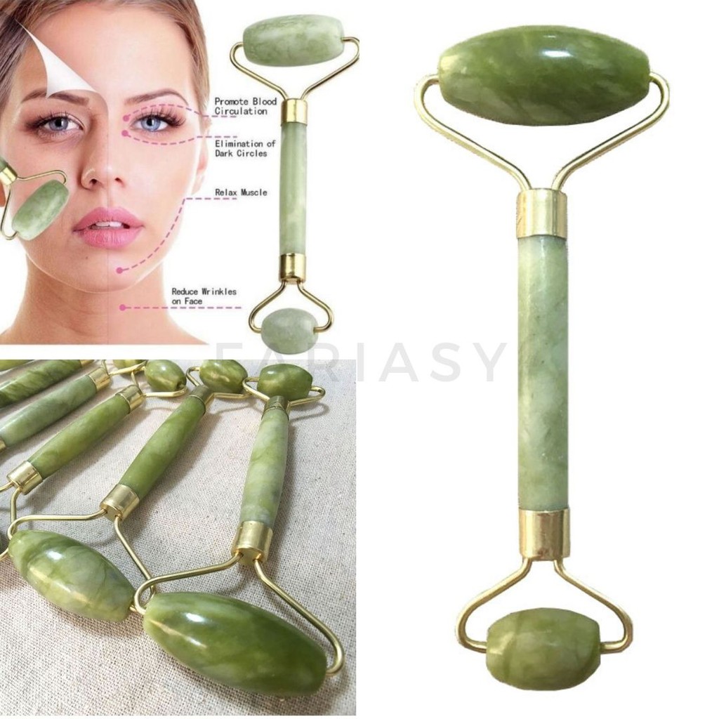 Jade Roller Alat Pijat Wajah Double Head Facial Massage Slimming Neck Face Massage Perawat wajah