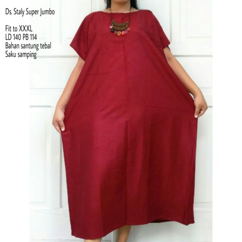DASTER JUMBO XXL LD140 BIG SIZE DRESS PAKAIAN WANITA JUMBO BAHAN RAYON/SANTUNG ADEM MURAH ADA SAKU