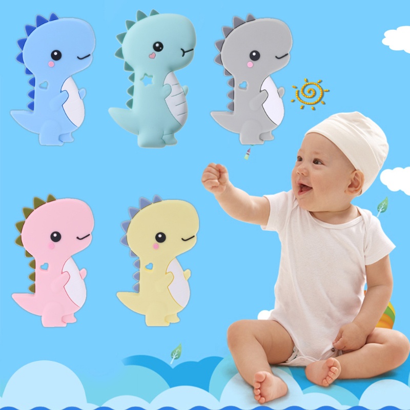 Mary Mainan Teether Bentuk Dinosaurus Bahan Silikon Untuk Bayi