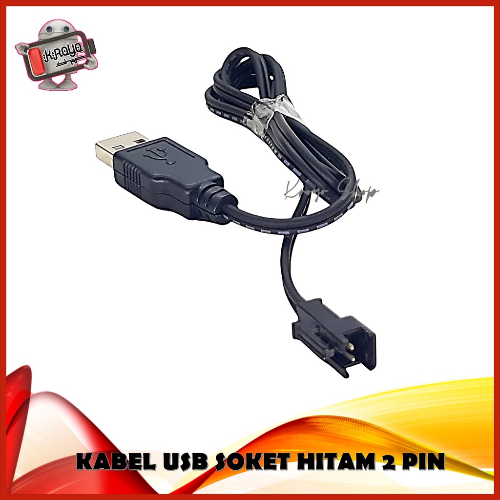 Kabel Cas Mobil RC Model USB Soket Hitam 2Pin Panjang Kabel 50Cm