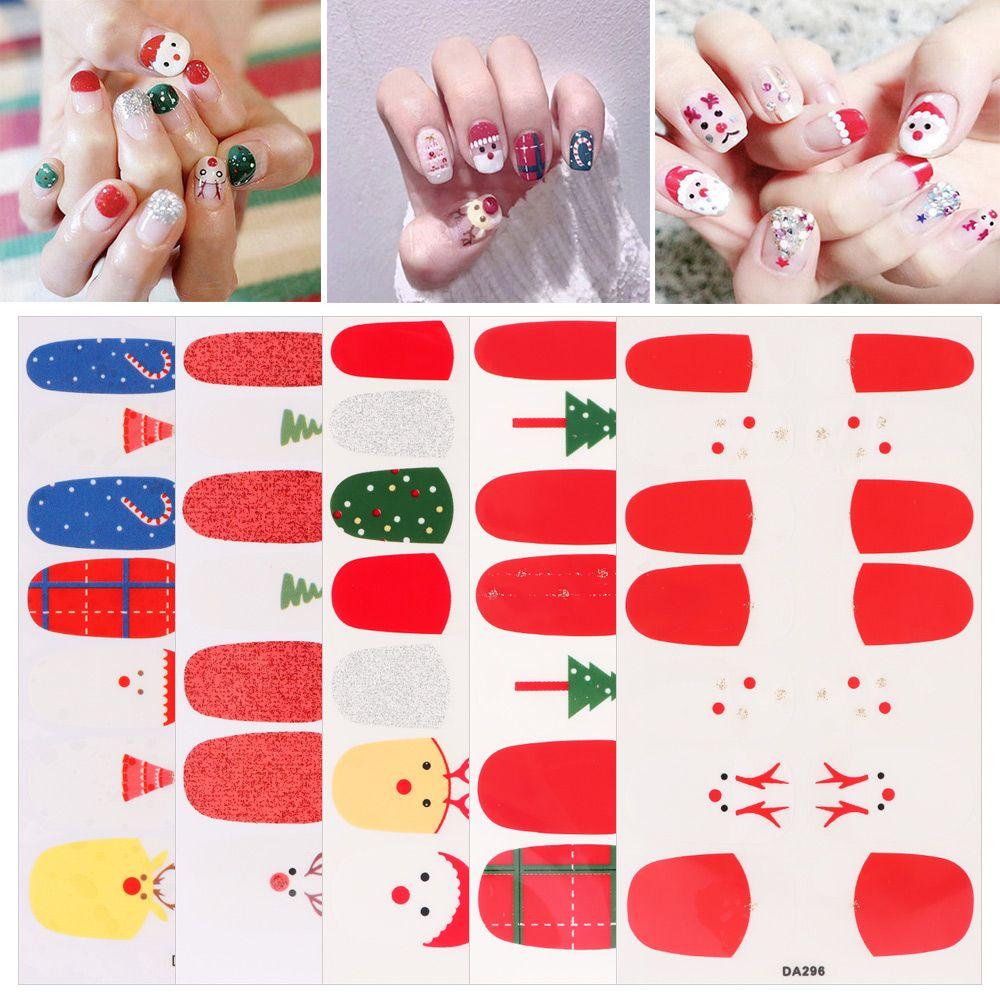 Solighter Stiker Kuku Tahan Air Alat Perlengkapan Manicure Santa Snowman Xmas Dekorasi Gaya Natal