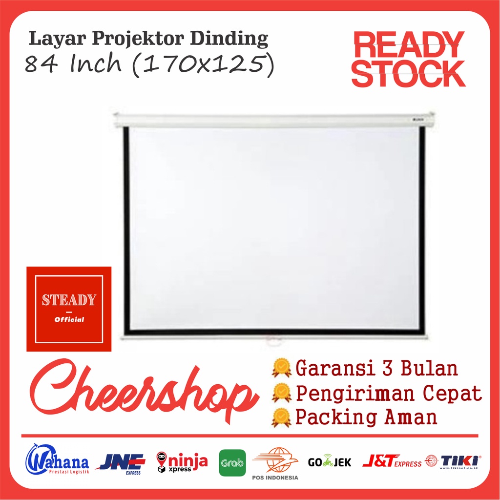 Screen Wall Layar Proyektor 84 inch Dinding Gantung 84in Layar Proyektor Gantung Manual