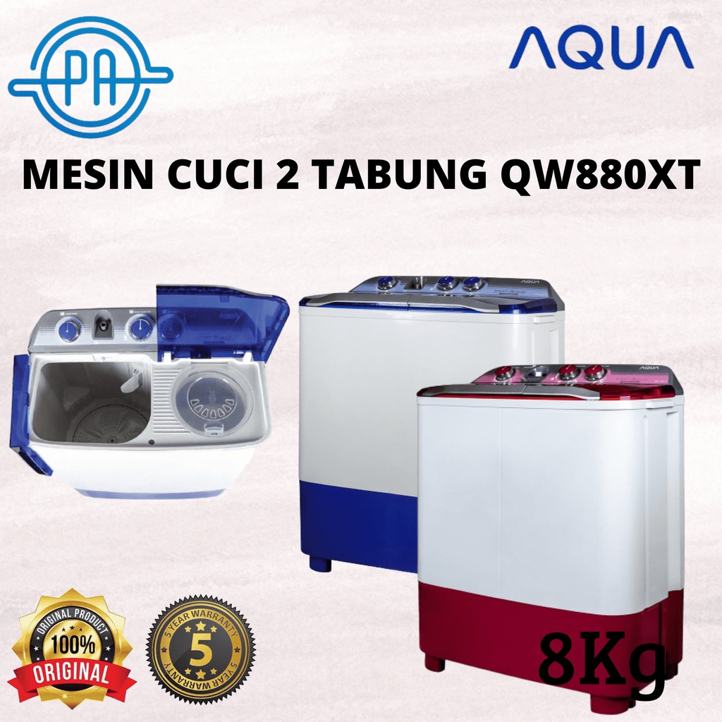 MESIN CUCI 2 TABUNG AQUA QW 880XT / QW 860XT / QW 850XT / QW 861XT 8KG HIJAB SERIES