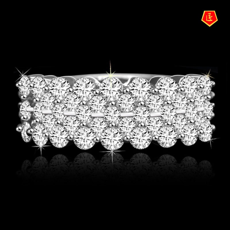 [Ready Stock]S925 Silver Double Row Full Diamond Ring