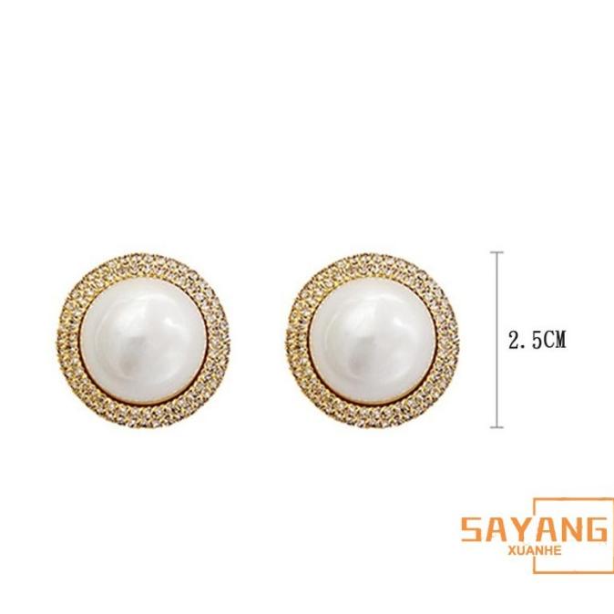 Anting Giwang Mewah Model Mutiara Besar dengan Berlian Imitasi untuk Termurah