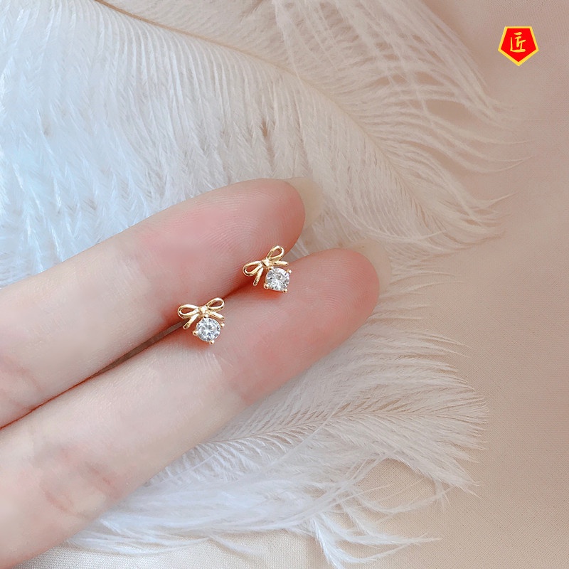 [Ready Stock]Exquisite S925 Silver Small Bowknot Stud Earrings