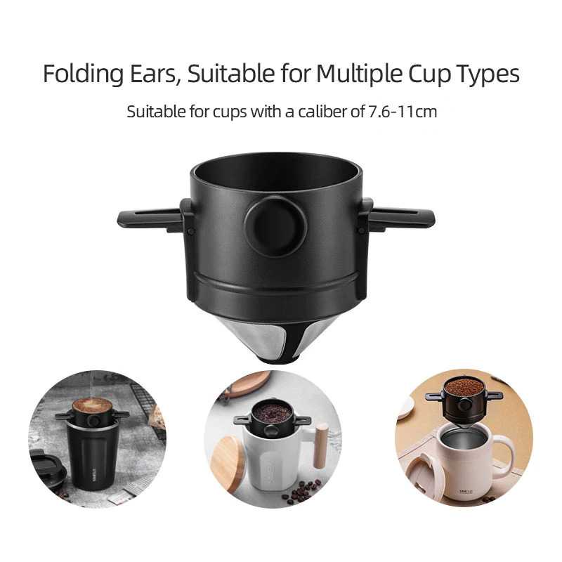 Foldable Coffee Filters Stainless Steel Drip Coffee Funnel Coffee Dripper - Filter Penyaring Kopi Portable Cone Coffee Dripper