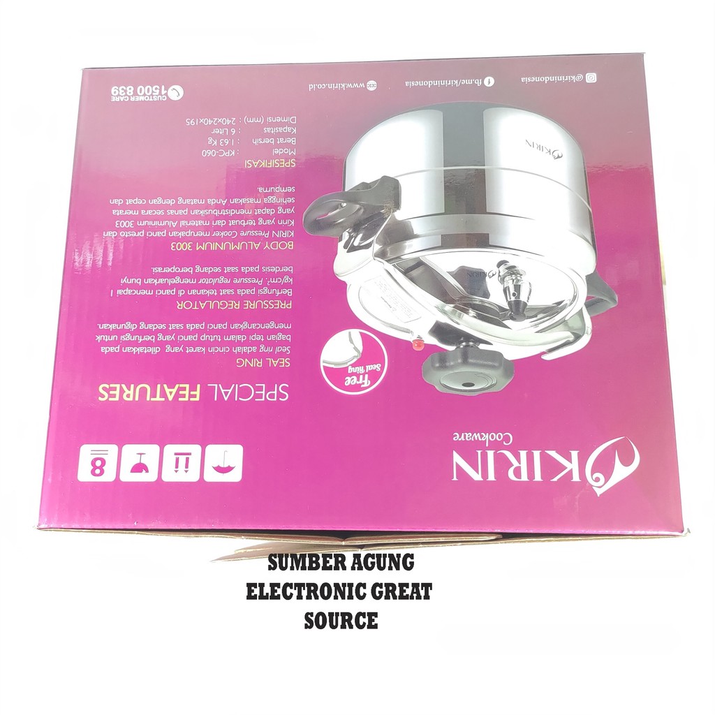 Kirin Panci Presto 6L KPC060 Pressure Cooker 6 Liter Cepat Lunak Karet