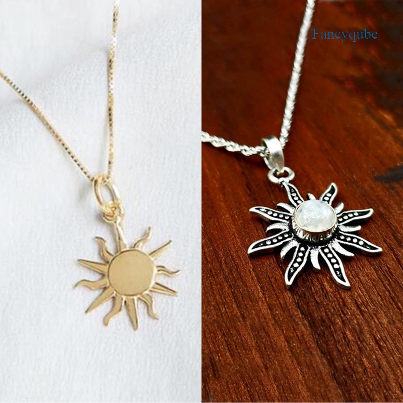 Fancyqube Kalung Rantai Choker Liontin Bunga Matahari Bahan Stainless Steel Lapis Emas 18k Untuk Wanita