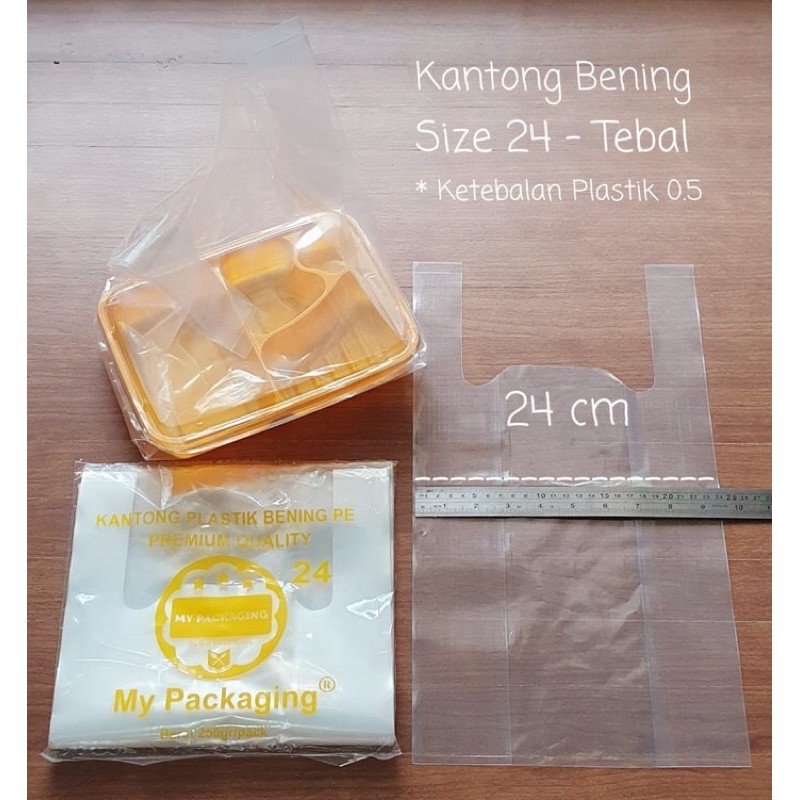 Kantong 24 plastik BENING PE TEBAL 24cm - 250Gr/pack isi 22 pcs Kresek Transparan Tebal