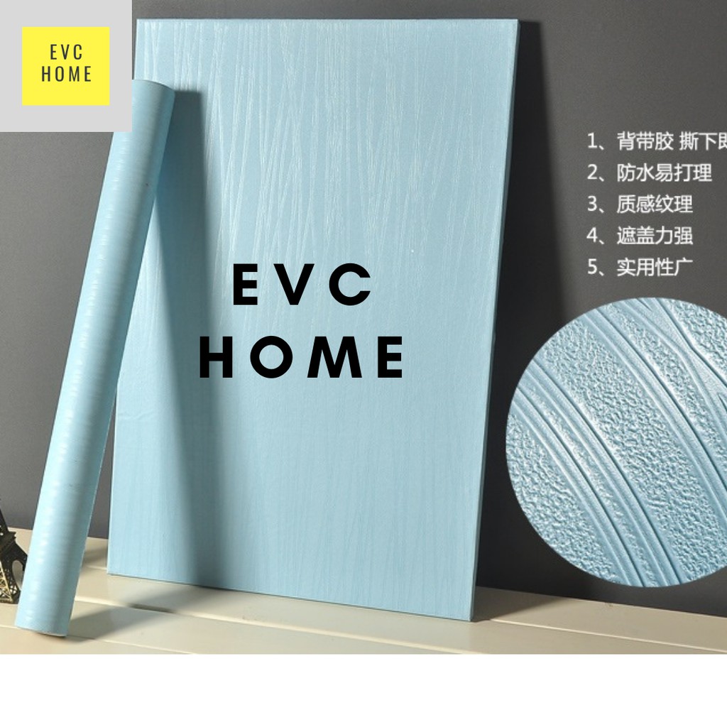 EVCHOME 45CM x 8M Wallpaper Sticker Dinding Polos 3D Korea Premium/Wallstiker Embos Dekorasi Dinding