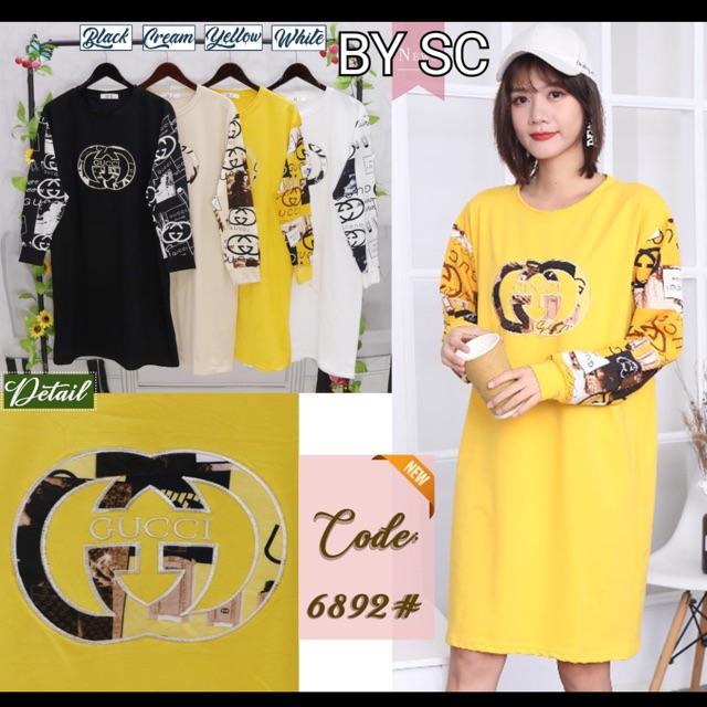 Promo Ready Tunik Kaos Import Dress Lengan Panjang Bahan Adem Lembut Good Quality LV GUCCI