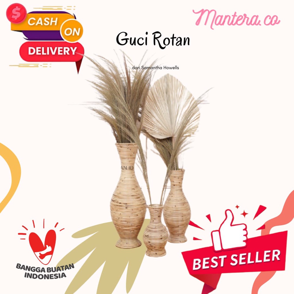 GUCI ROTAN / VAS BUNGA ROTAN POT HIASAN RUMAH MURAH FINISHING MENGKILAP