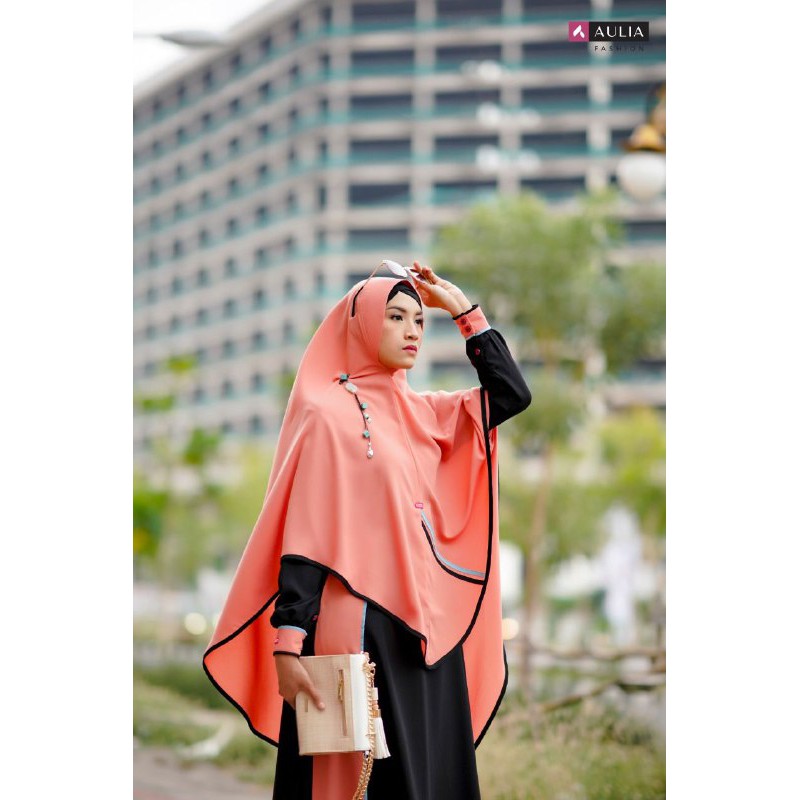 GAMIS AULIA NAFEEZA BLACK ORANGE SQUASH | OPEN MITRA - GAMIS SET HITAM ORI SET BUSANA MUSLIM MUSLIMA