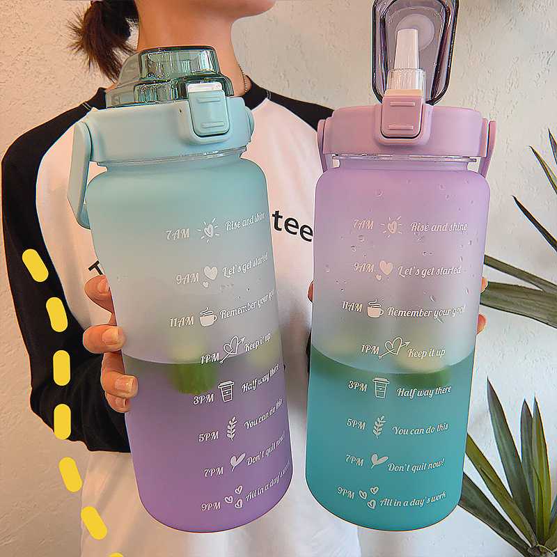 Yamata Botol Minum Viral 2000 ML- Big Botol Travel Minum Korea Multiwarna  Plastik Large Water Bottle 2 Liter- Botol Minum Besar Bekal Anak Sticker 3D