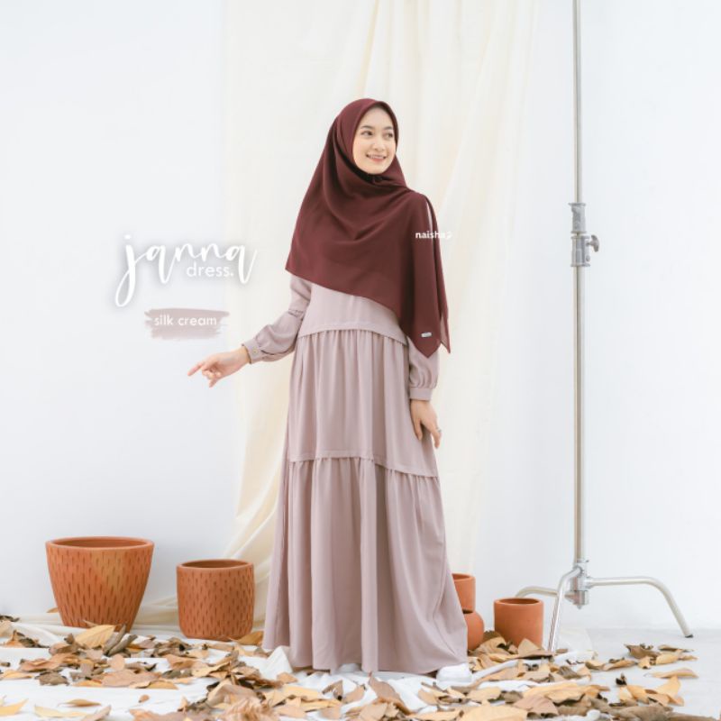 JANNAH DRESS | Baju Gamis by Naisha | Design Kerah Rebah | Dengan Tali