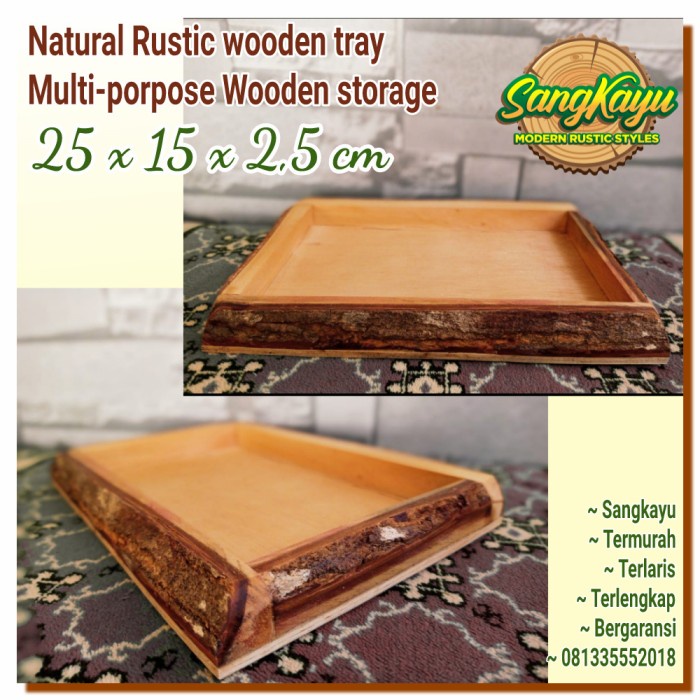 Nampan Rustic wooden storage box tray 25x15 nampan kayu properti foto