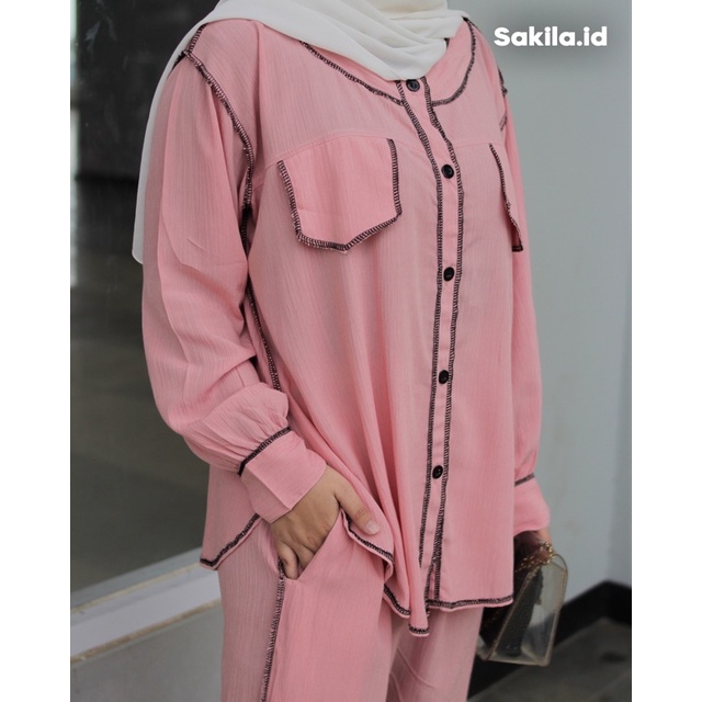 stelan kebalik | one set crinkle terbalik | Bahan Rayon crinkle |-Peach