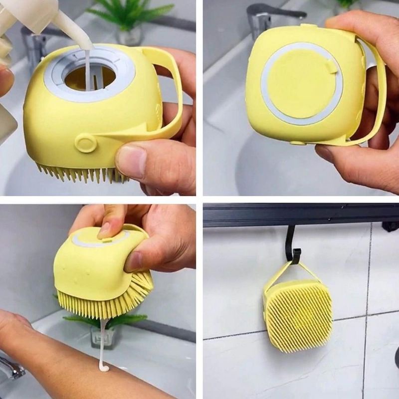 Sikat Dispenser Sabun Cair dan Batang untuk Mandi / Spons Mandi / Sikat Badan Silikon Lembut Sikat Badan Kepala Shower Brush Silicone Dispenser