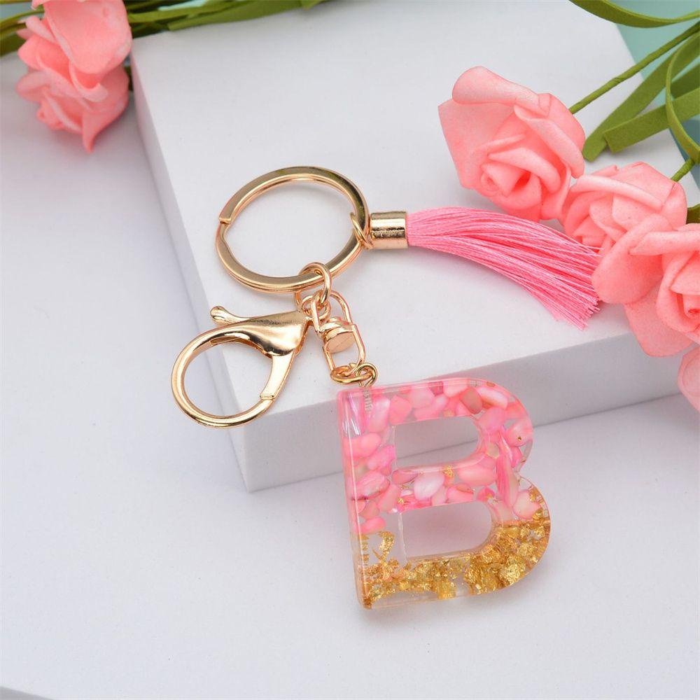 Lanfy 26huruf Gantungan Kunci Lucu Resin Jumbai Liontin Ornamen Perhiasan Mobil Keyring Alphabet Key Chain