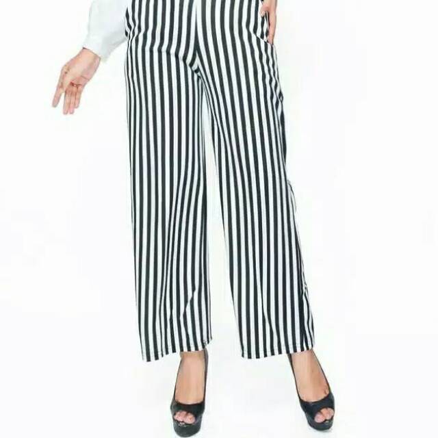 Termurah!!! Kulot panjang crepe Jersey motif garis garis salur-3
