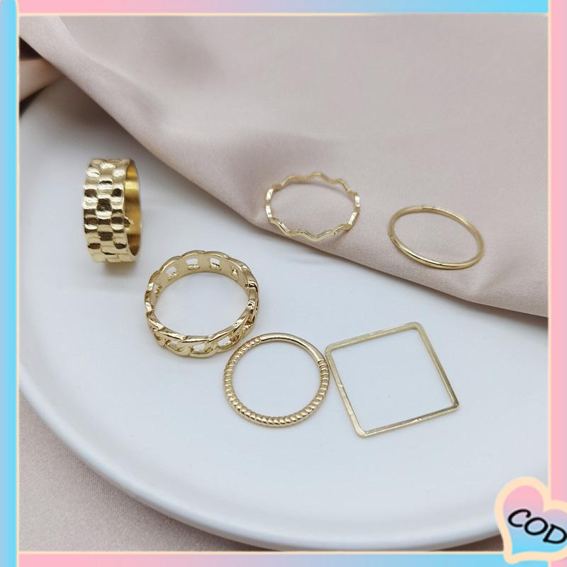 COD❤️ 4pcs / Set Cincin Jari Telunjuk Bentuk Geometris Gaya Retro Untuk Wanita-A.one