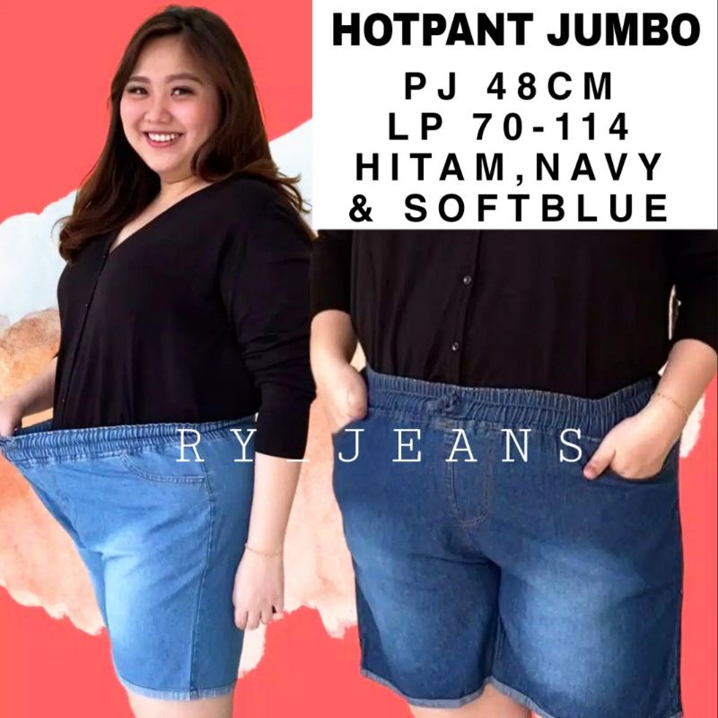 celana pendek jumbo wanita hotpant jumbo jeans pendek pinggang kolor big size